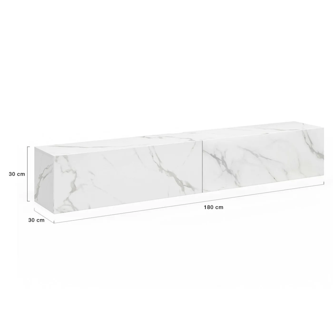 Meuble TV suspendu 2 portes bois effet marbre 180 cm