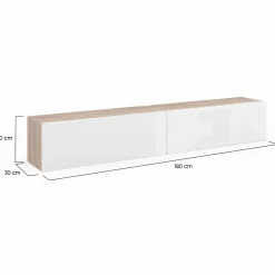 Meuble TV suspendu bois et blanc