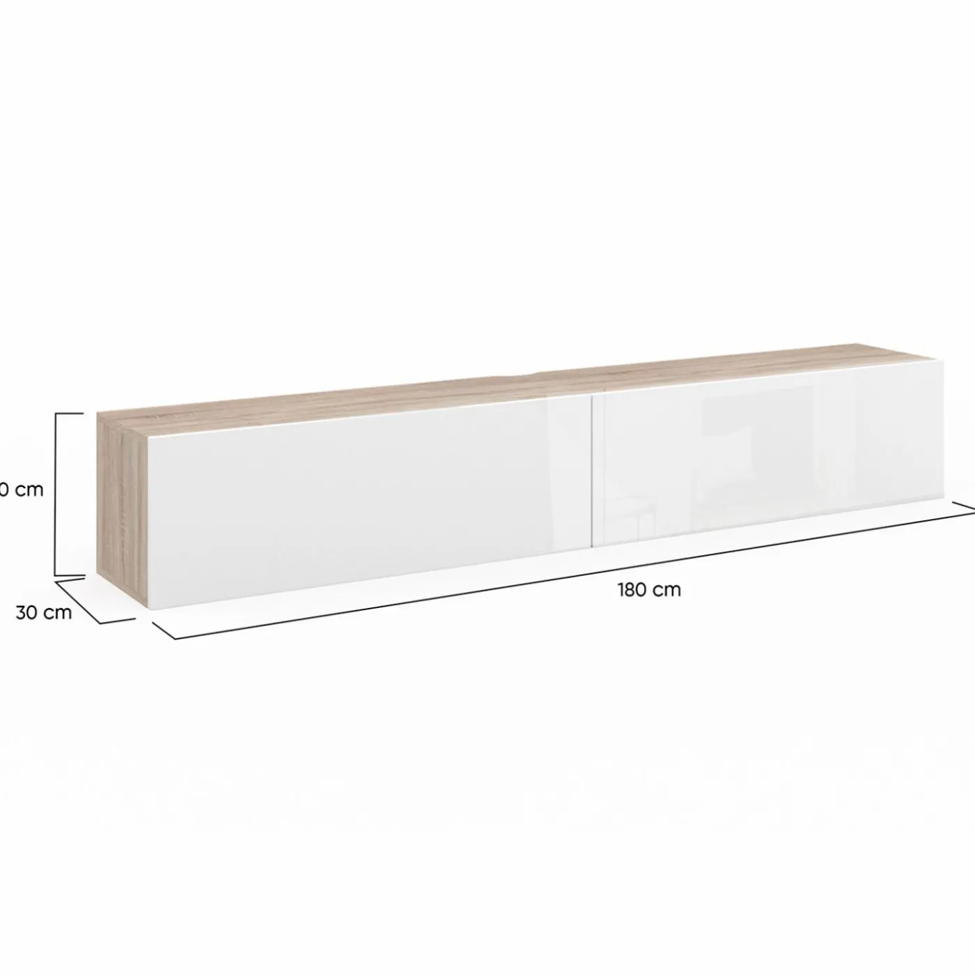 Meuble TV suspendu bois et blanc