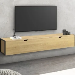 Meuble TV suspendu industriel 180 cm avec 2 portes