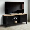 Meuble TV vestiaire portes métal et plateau bois 113 cm