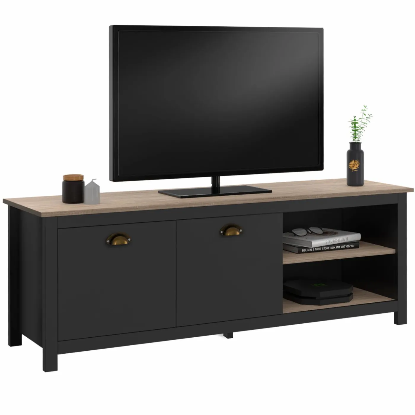Meuble TV vintage bois et noir