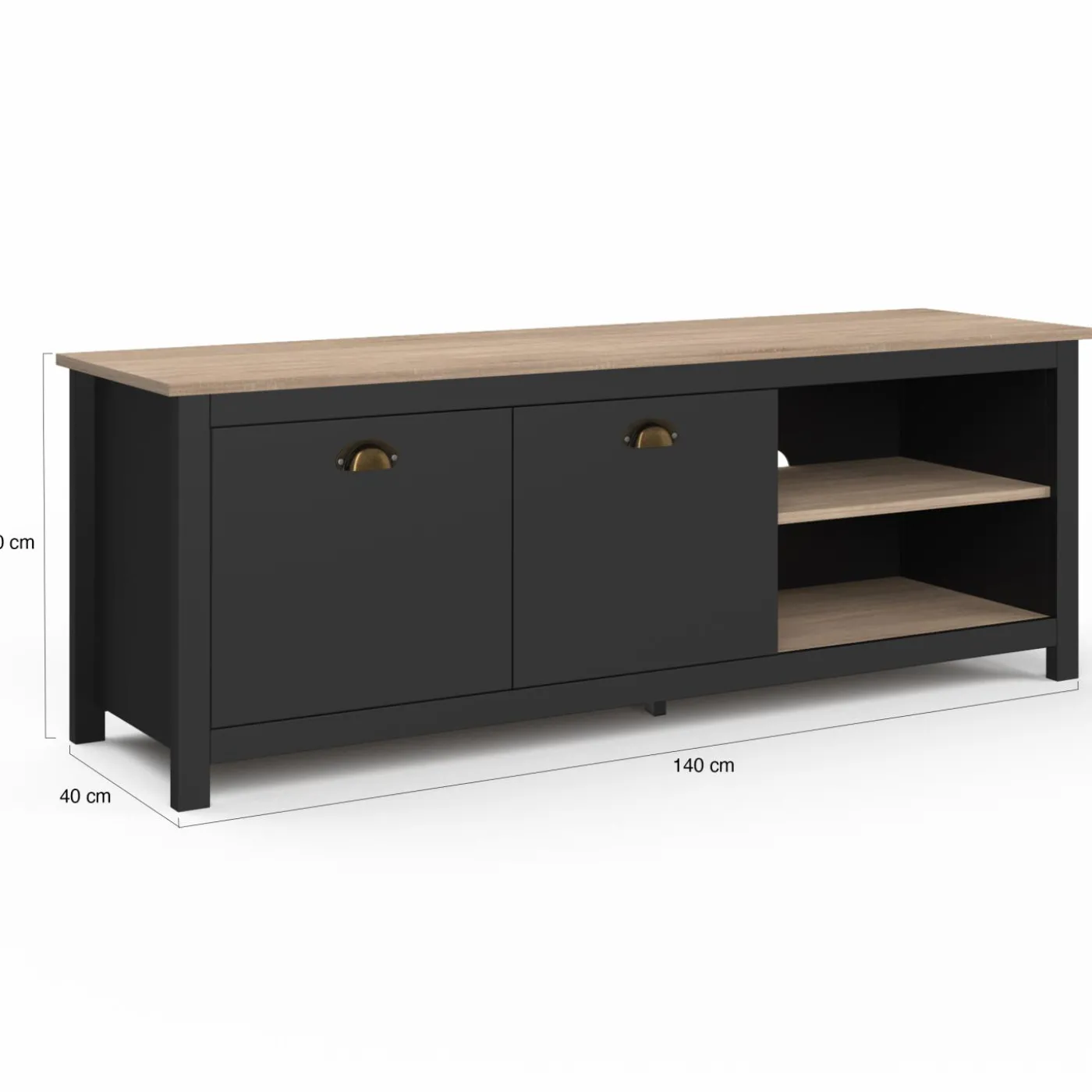 Meuble TV vintage bois et noir