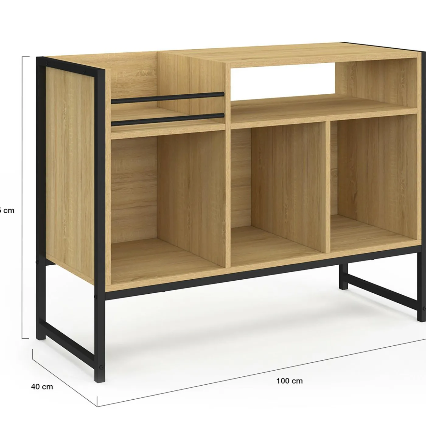 Meuble vinyle, buffet de rangement 100cm bois et noir design industriel