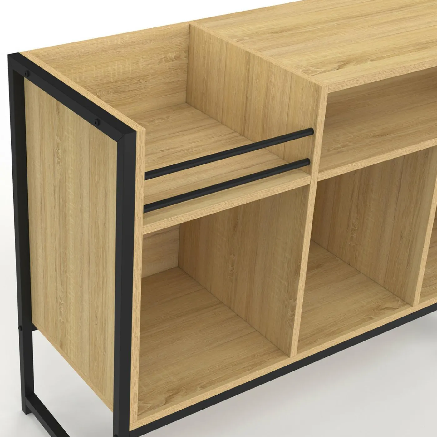 Meuble vinyle, buffet de rangement 100cm bois et noir design industriel