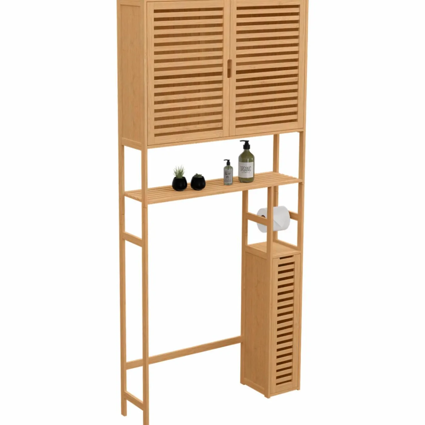 Meuble WC en bambou avec 1 placard double et 1 étagère