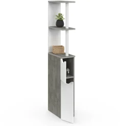 Meuble WC gain de place en bois blanc et effet béton