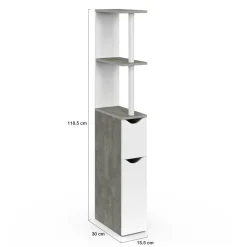 Meuble WC gain de place en bois blanc et effet béton