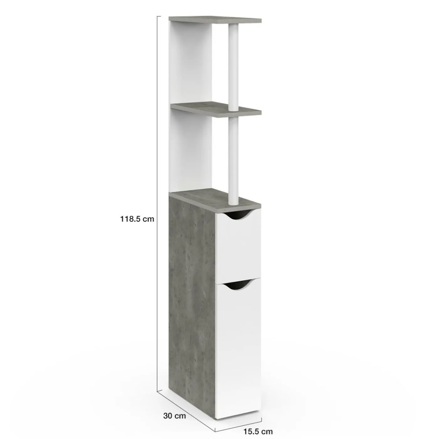 Meuble WC gain de place en bois blanc et effet béton