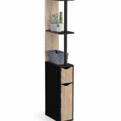 Meuble WC étagère avec 2 portes noir et bois