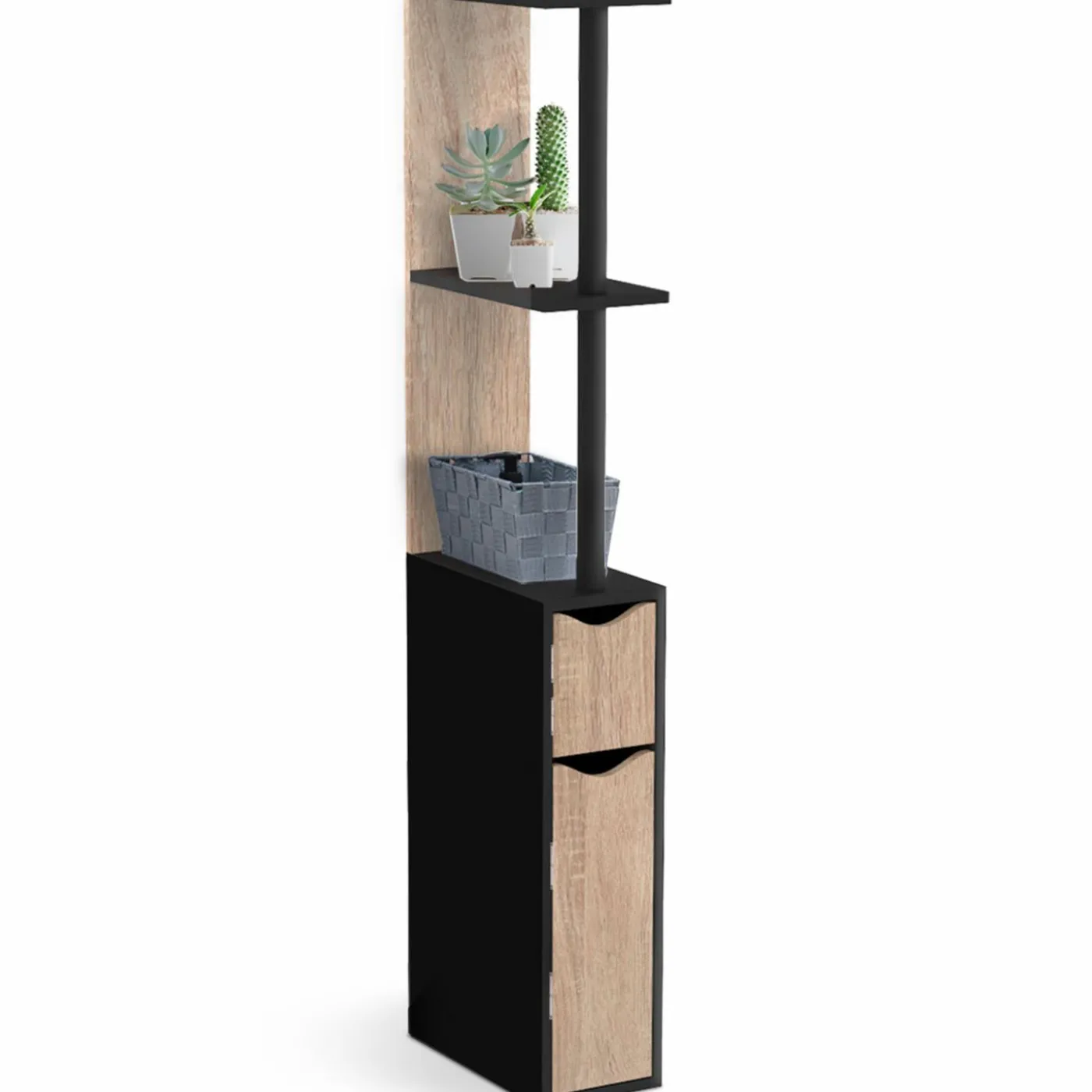 Meuble WC étagère avec 2 portes noir et bois