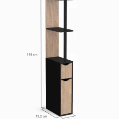 Meuble WC étagère avec 2 portes noir et bois
