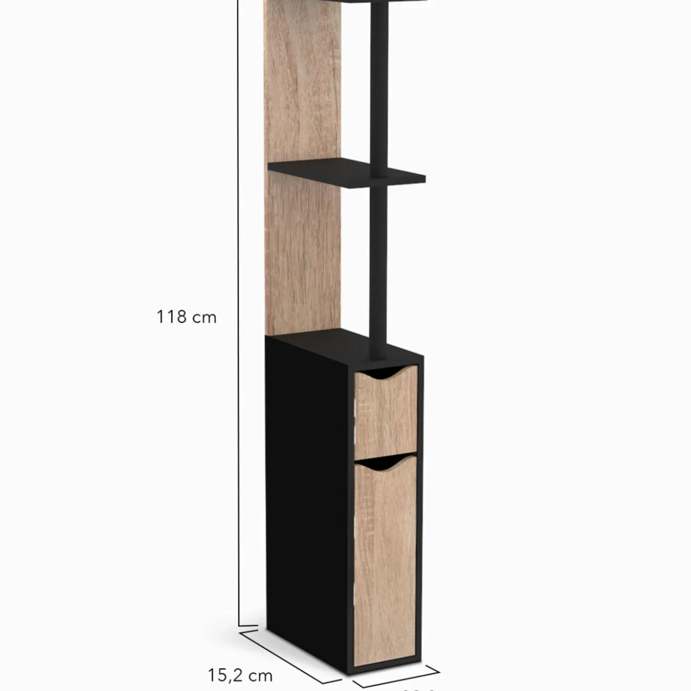 Meuble WC étagère avec 2 portes noir et bois
