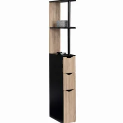Meuble WC étagère avec portes : noir et bois