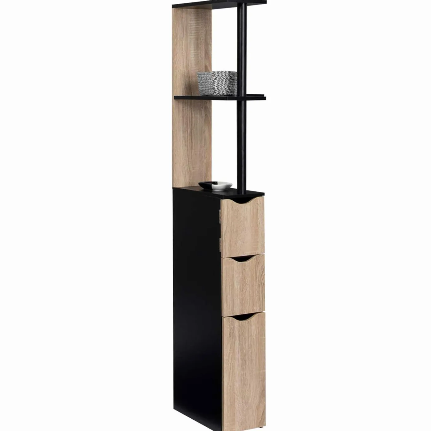Meuble WC étagère avec portes : noir et bois