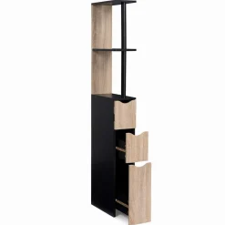 Meuble WC étagère avec portes : noir et bois