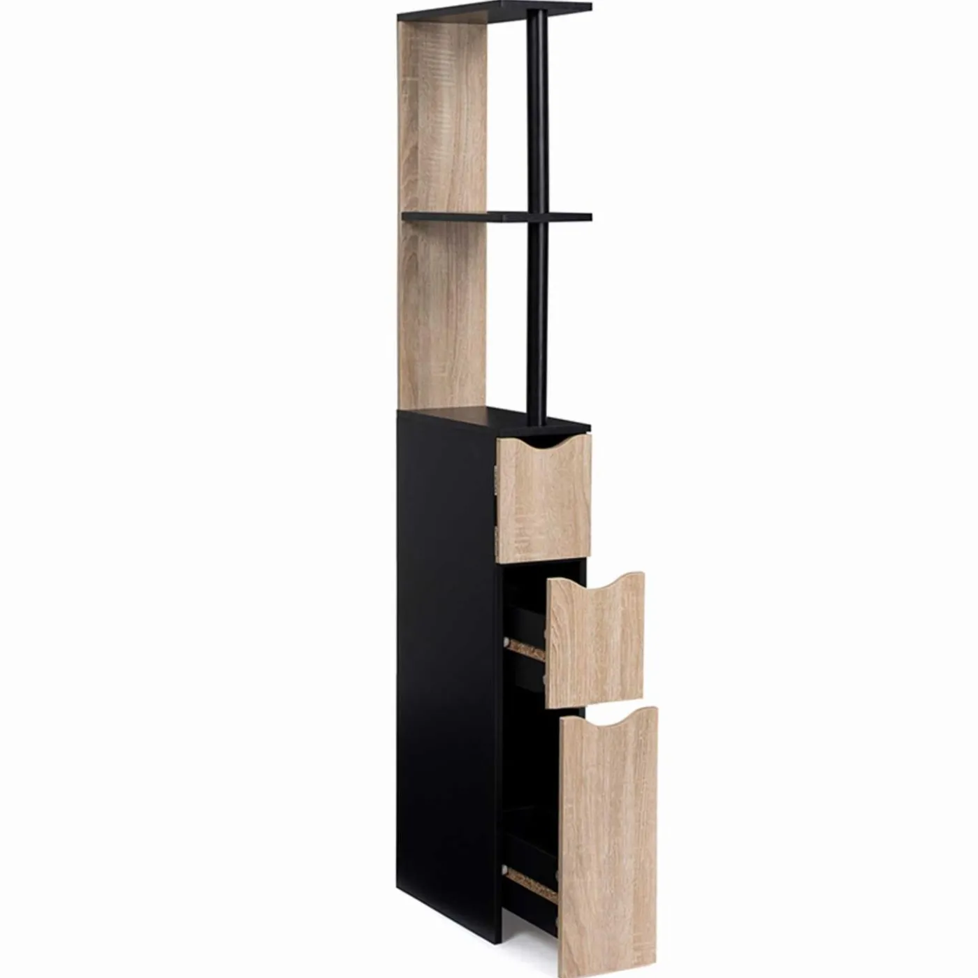 Meuble WC étagère avec portes : noir et bois