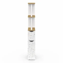 Meuble WC étagère hêtre et motif terrazzo avec 2 portes