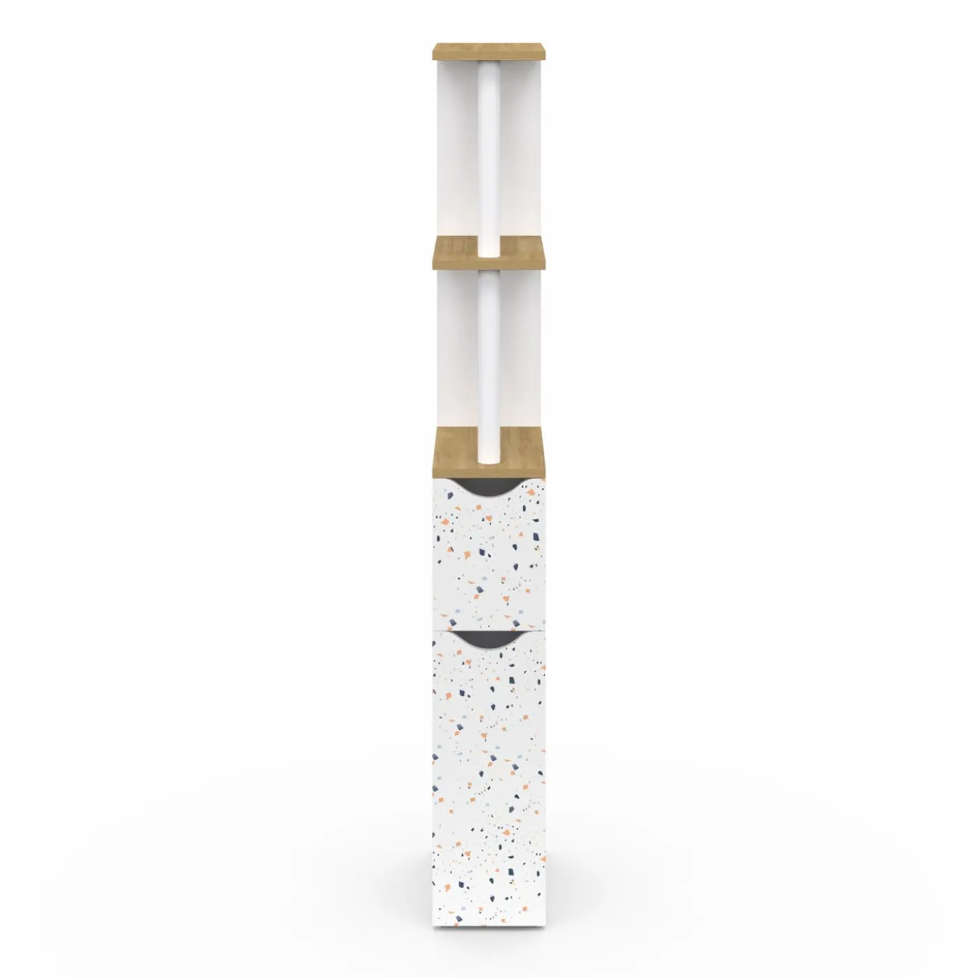 Meuble WC étagère hêtre et motif terrazzo avec 2 portes