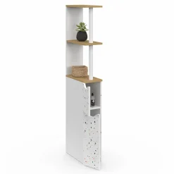 Meuble WC étagère hêtre et motif terrazzo avec 2 portes
