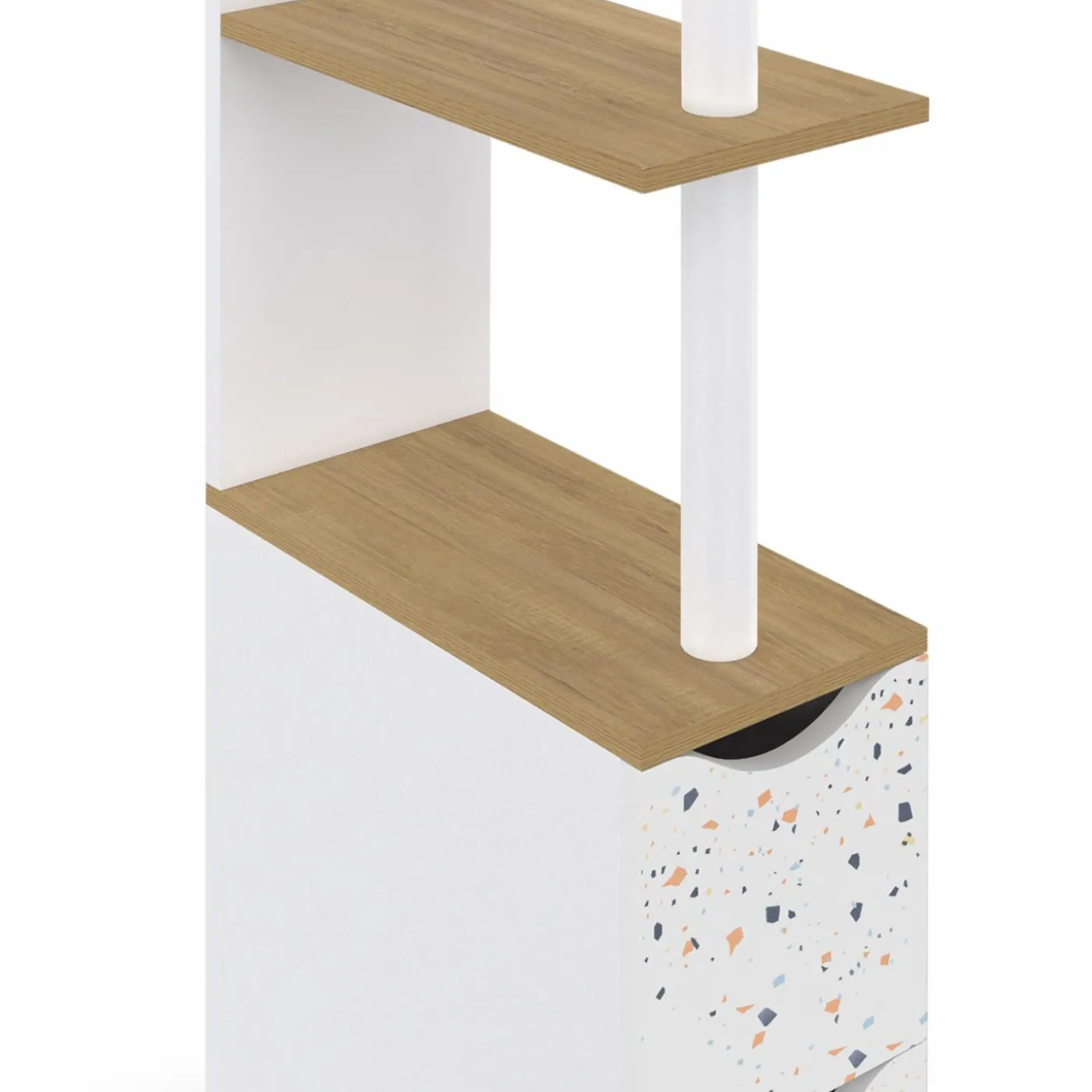 Meuble WC étagère hêtre et motif terrazzo avec 2 portes
