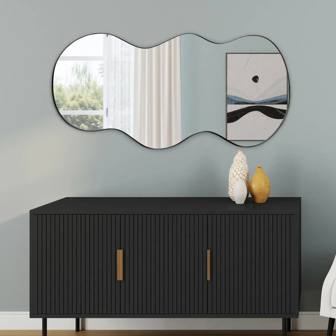 Miroir organique contour noir 45 x 100 cm