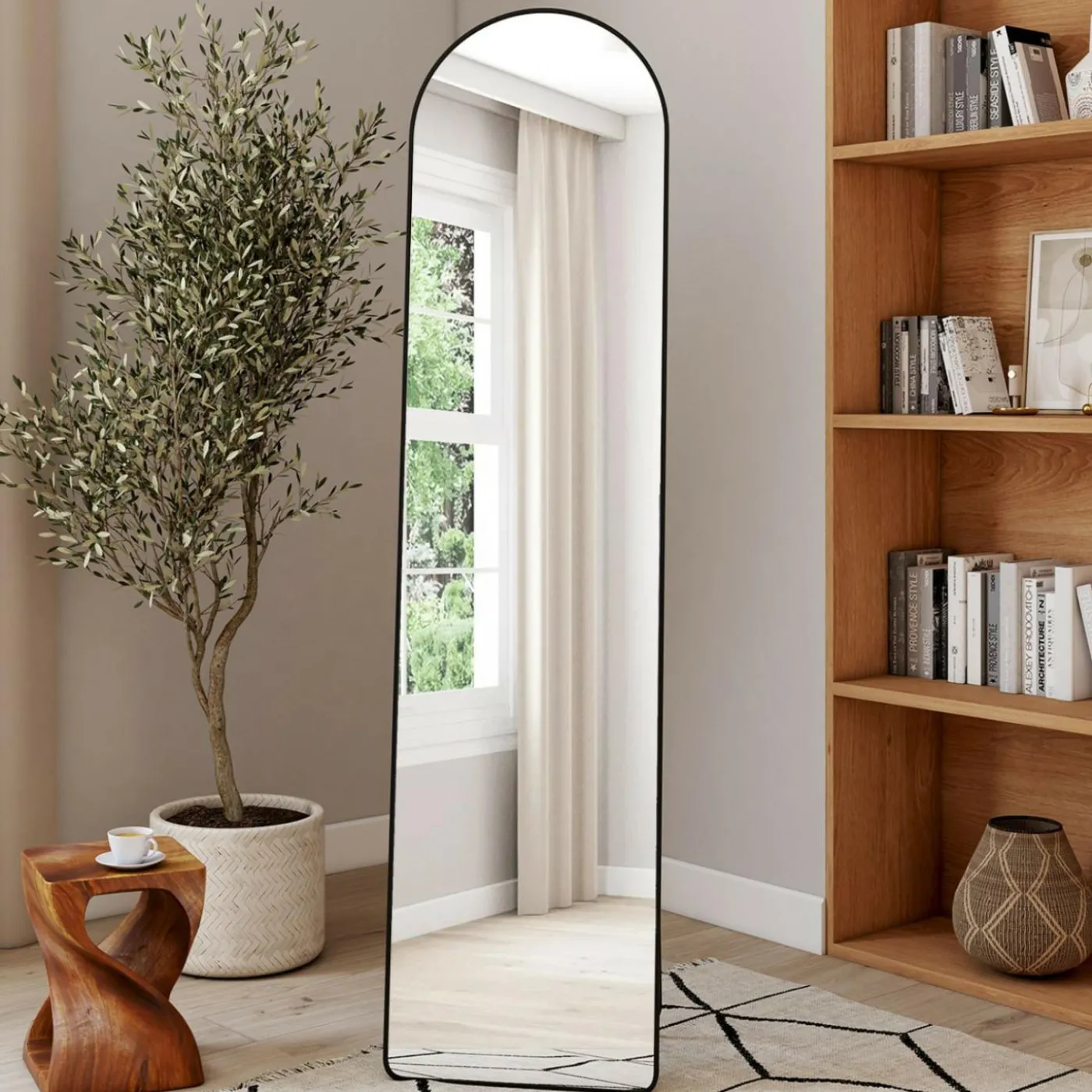 Miroir sur pied contour noir 160 x 40 cm
