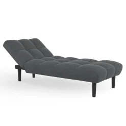 Méridienne clic clac tissu gris anthracite capitonnée 80 x 180 cm