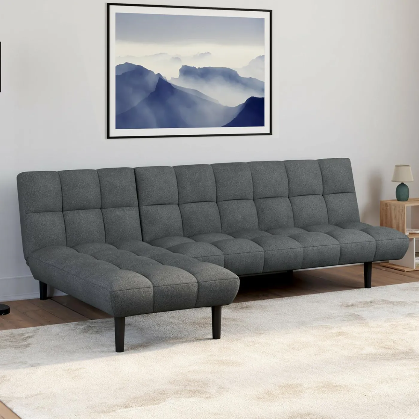 Méridienne clic clac tissu gris anthracite capitonnée 80 x 180 cm