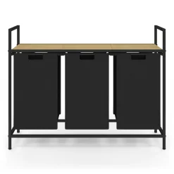 Panier à linge 3 bacs DETROIT tissu noir design industriel