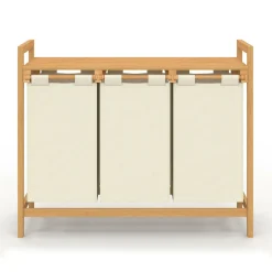 Panier à linge bambou 3 bacs tissu écru