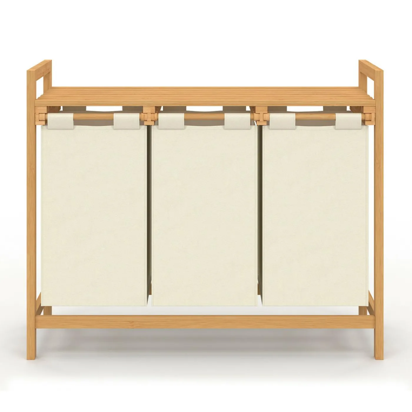 Panier à linge bambou 3 bacs tissu écru
