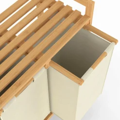 Panier à linge bambou 3 bacs tissu écru
