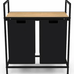 Panier à linge en tissu noir avec 2 bacs