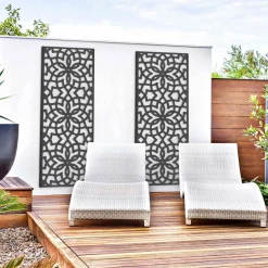 Panneau décoratif extérieur motif azulejo gris 150x50cm