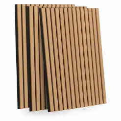 Panneaux acoustiques en tasseaux de bois chêne clair et noir de 250 x 60 CM