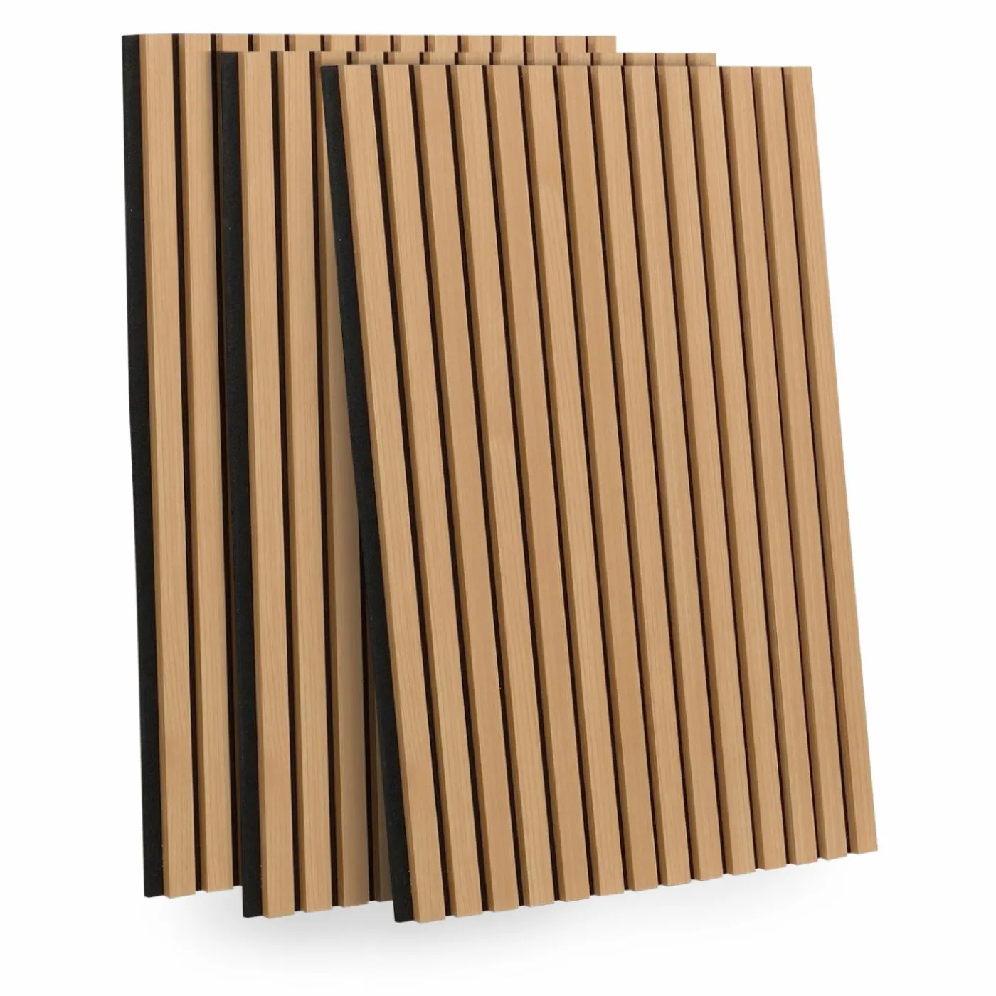 Panneaux acoustiques en tasseaux de bois chêne clair et noir de 250 x 60 CM