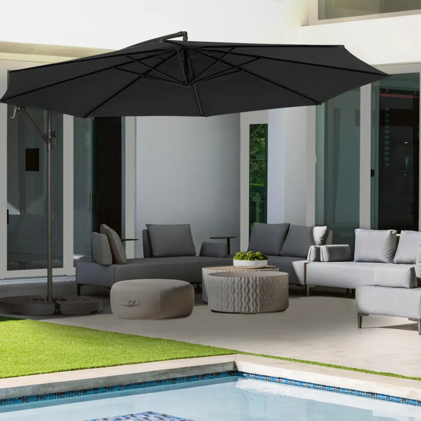 Parasol déporté rotatif 350 cm coloris gris