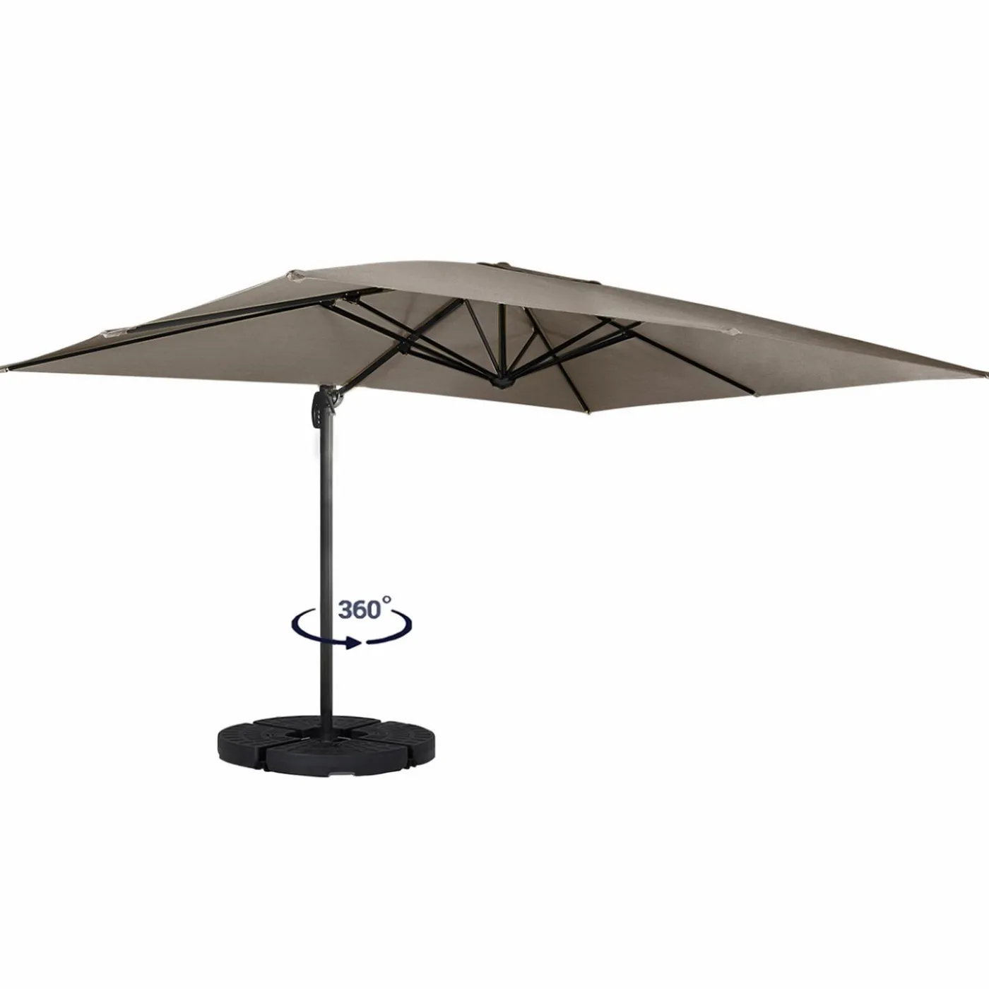 Parasol déporté 3x4 m rotatif 360 coloris taupe