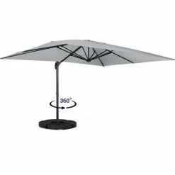 Parasol déporté 3x4 m rotatif 360 gris clair avec 4 dalles