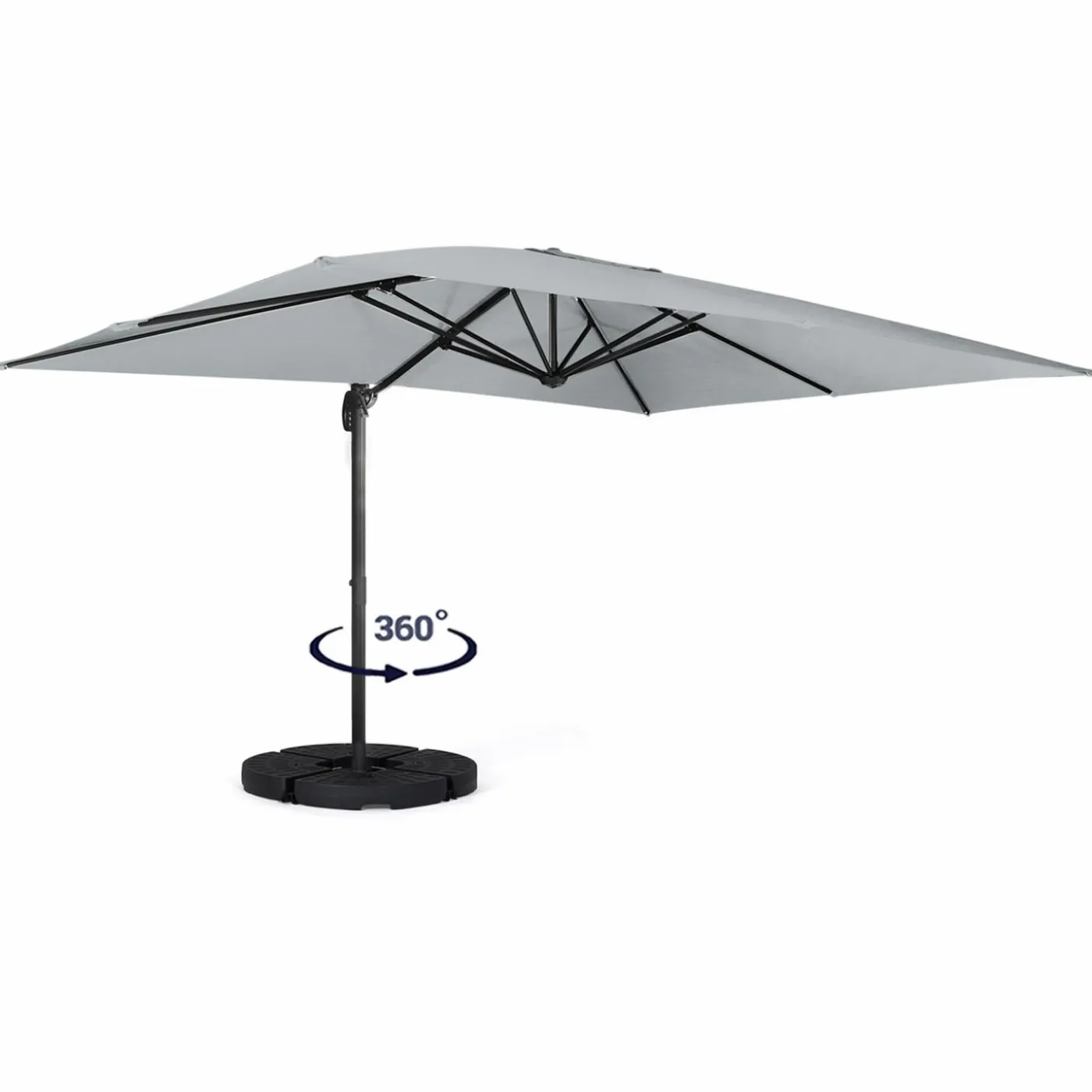 Parasol déporté 3x4 m rotatif 360 gris clair avec 4 dalles