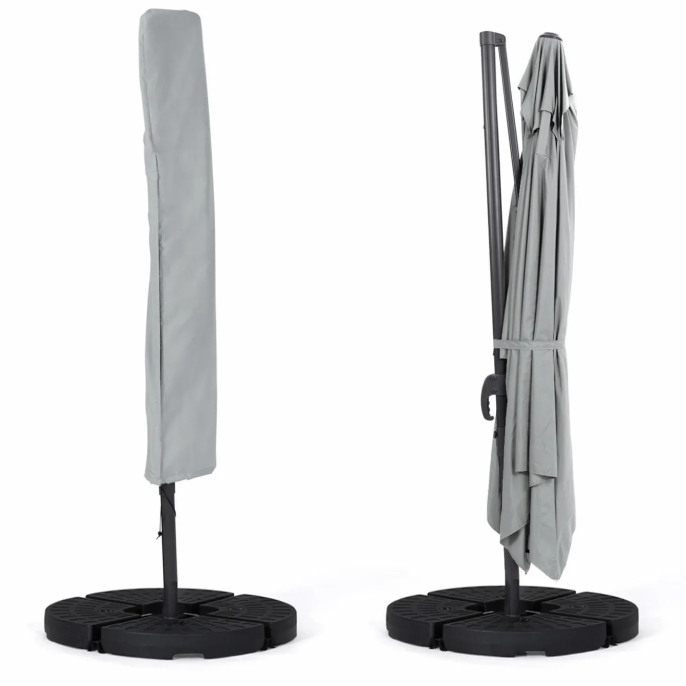 Parasol déporté 3x4 m rotatif 360 gris clair avec 4 dalles