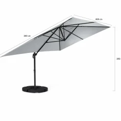 Parasol déporté 3x4 m rotatif 360 gris clair avec 4 dalles