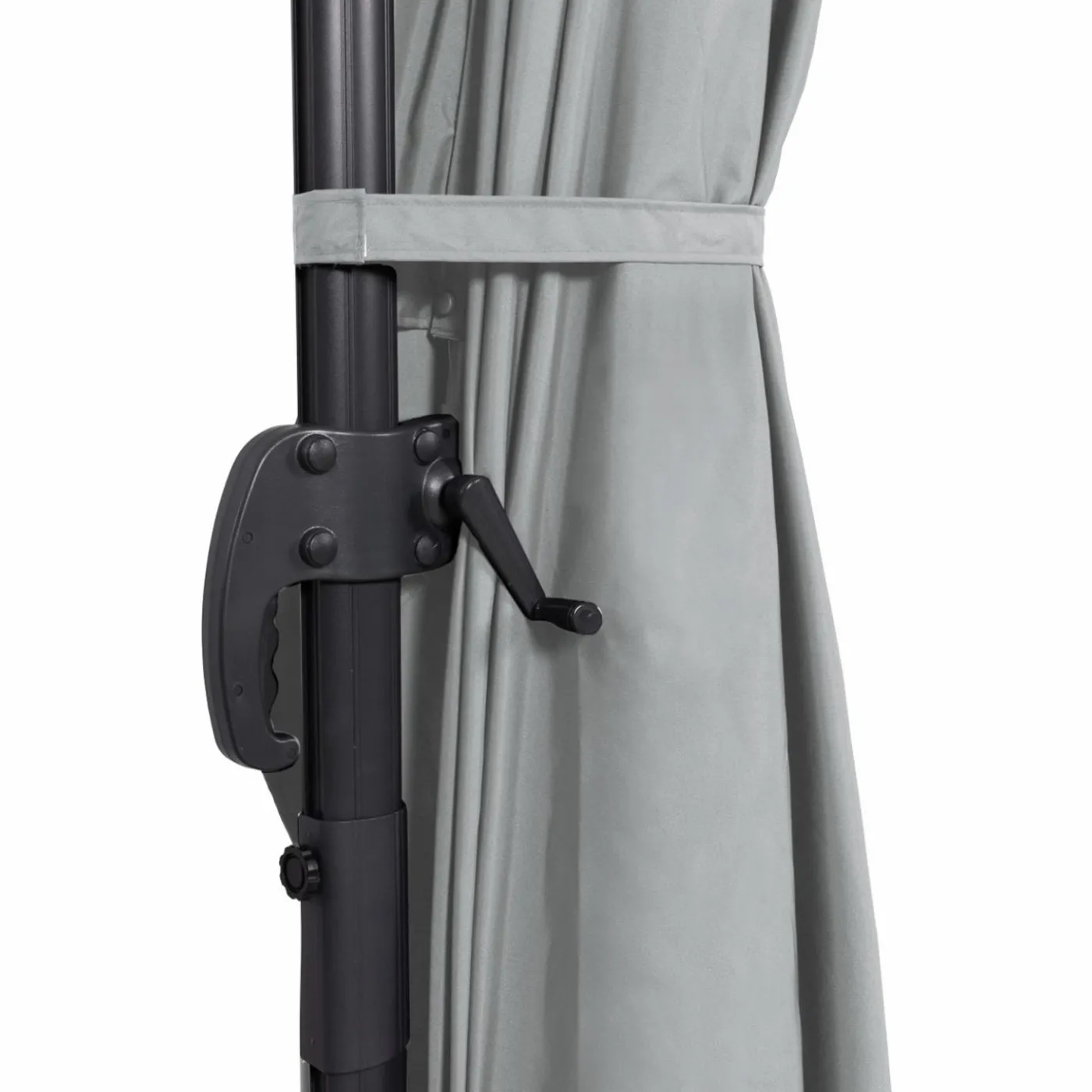 Parasol déporté 3x4 m rotatif 360 gris clair avec 4 dalles