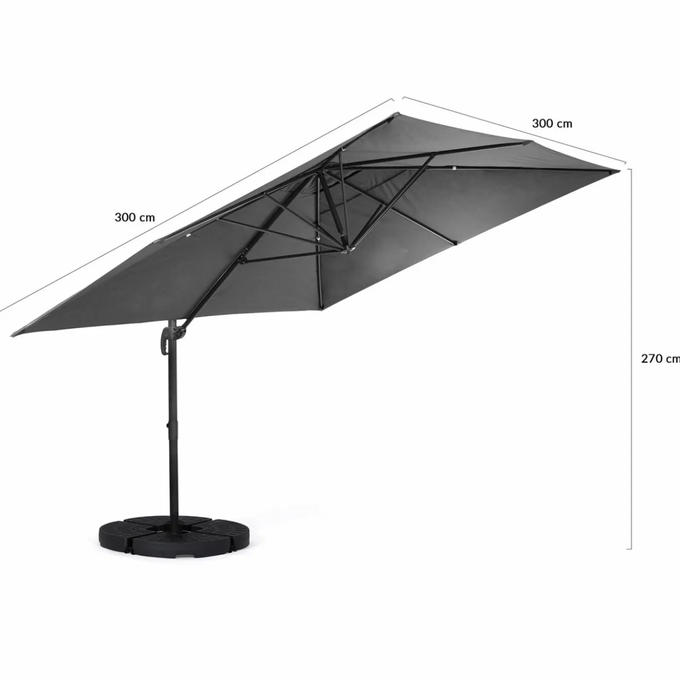 Parasol déporté 3x3 m rotatif 360 coloris gris