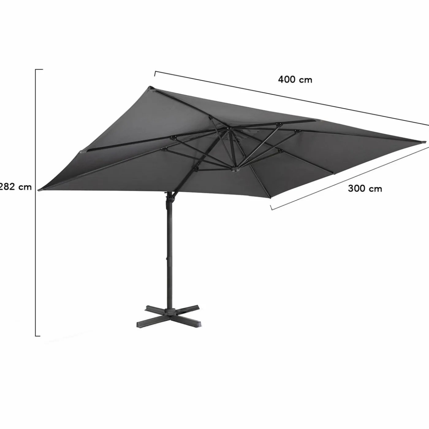 Parasol rectangulaire déporté 3x4 m gris