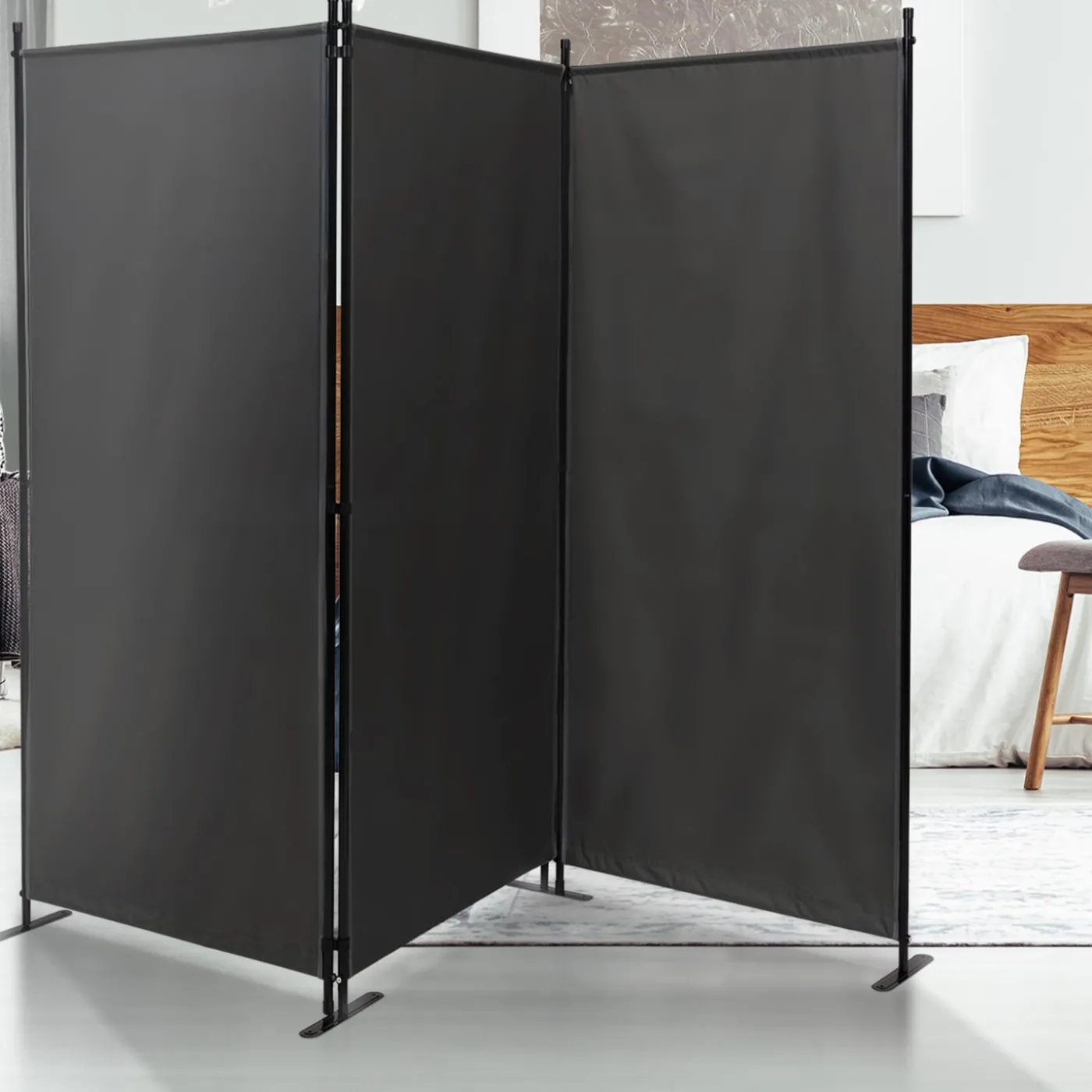 Paravent extérieur / intérieur sur pieds 3 panneaux gris anthracite
