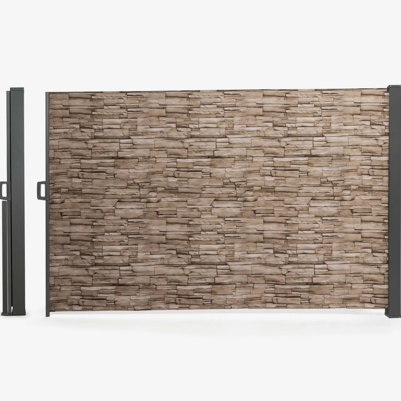Paravent extérieur rétractable 400x180 cm store latéral motif pierre