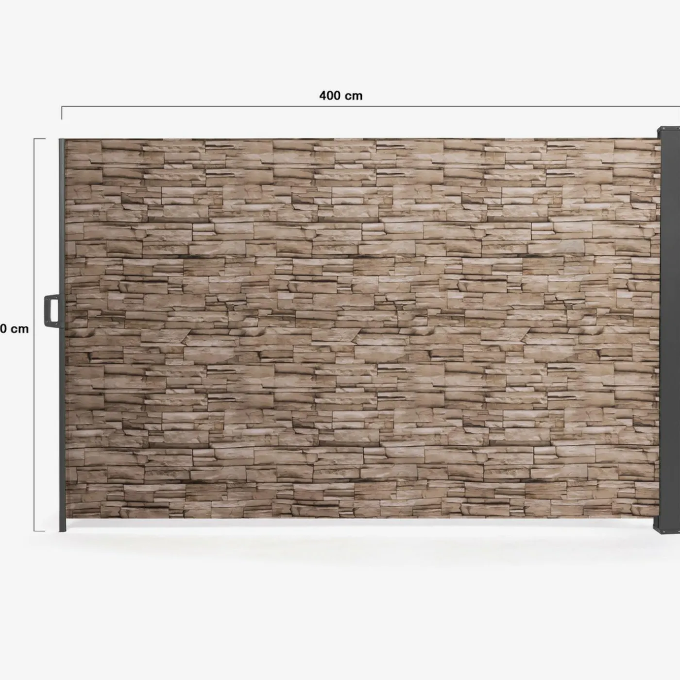 Paravent extérieur rétractable 400x180 cm store latéral motif pierre