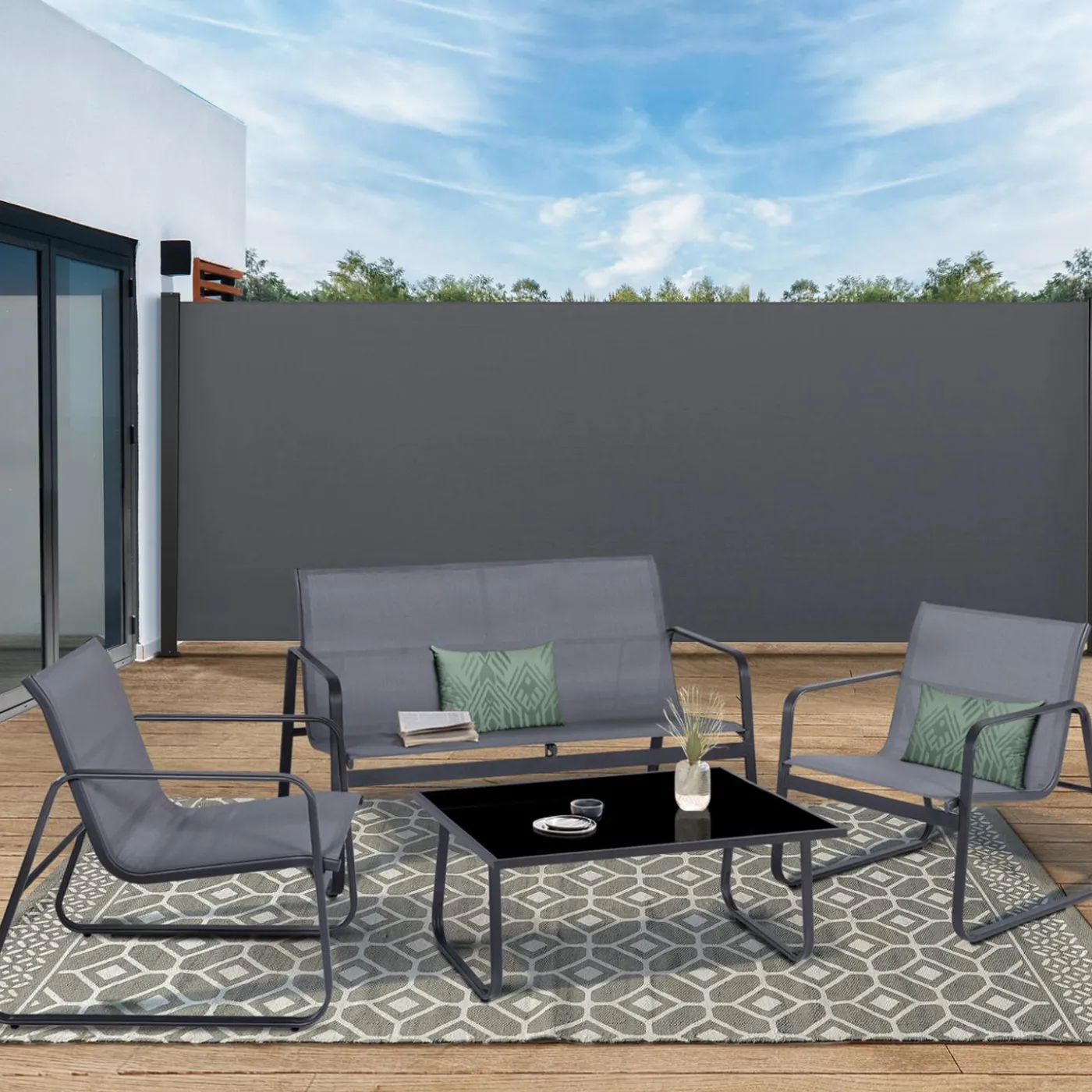 Paravent rétractable extérieur 180 x 500 cm gris anthracite